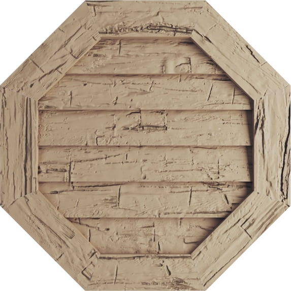 Ekena Millwork 12"W x 12"H Timberthane Hand Hewn Octagonal Faux Wood Non-Functional Gable Vent, Primed Tan