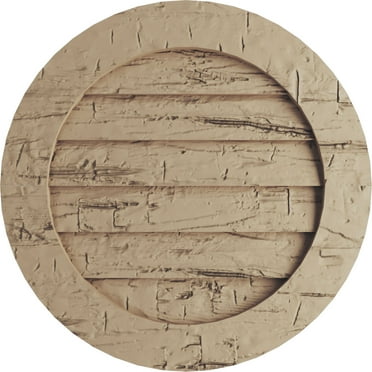 Ekena Millwork 12"W x 12"H Timberthane Hand Hewn Round Faux Wood Non-Functional Gable Vent, Primed Tan