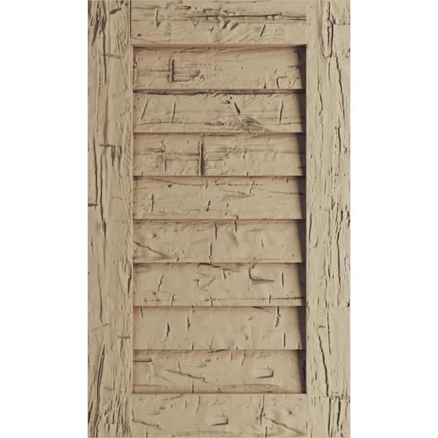 Ekena Millwork 12"W x 15"H Timberthane Hand Hewn Vertical Faux Wood Non-Functional Gable Vent, Primed Tan