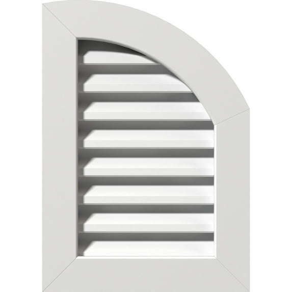 Ekena Millwork 12"W x 16"H Quarter Round Top Right (17"W x 21"H Frame Size) Functional, PVC Gable Vent with 1" x 4" Flat Trim Frame