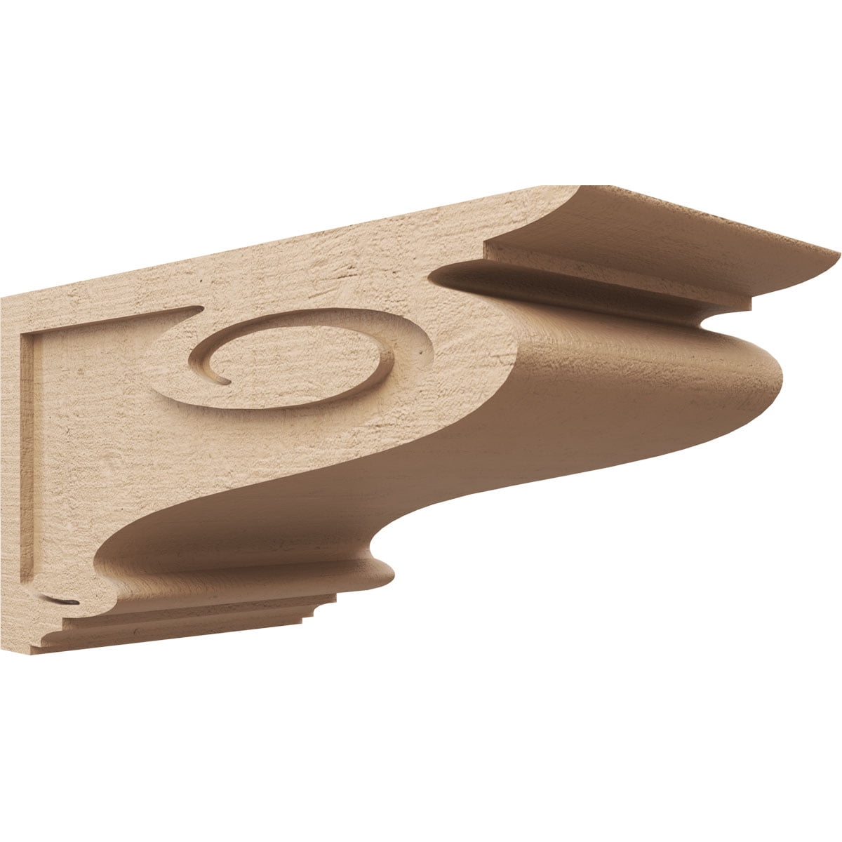 12"W x 24"D x 12"H Wide Scroll Rough Cedar Woodgrain TimberThane Corbel, Primed Tan