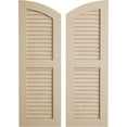 thumbnail image 1 of Ekena Millwork 12"W x 24"H (20" Low Side) Timberthane Rough Cedar Two Equal Louver w/Elliptical Top Faux Wood Shutters (Per Pair), Primed Tan, 1 of 6