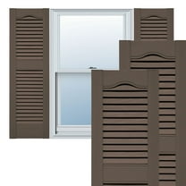 Ekena Millwork 12"W x 25"H Lifetime Vinyl, Standard Cathedral Top Center Mullion, Open Louver Shutters, w/Installation Shutter-Lok's & Matching Screws (Per Pair), French Roast