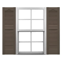 Ekena Millwork 12"W x 25"H Mid-America Vinyl, Standard Size Cathedral Top Center Mullion, Open Louver Shutter, w/Installation Shutter-Lok's & Matching Screws (Per Pair), 385 - French Roast