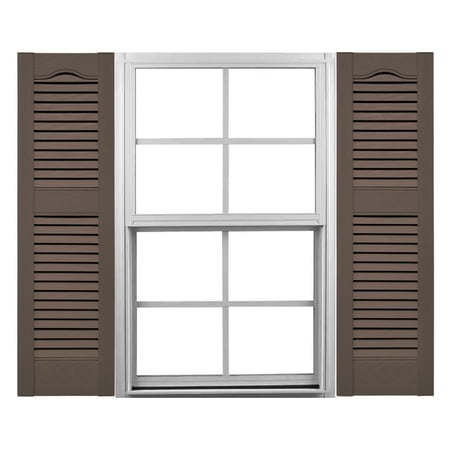 Ekena Millwork 12"W x 25"H Mid-America Vinyl, Standard Size Cathedral Top Center Mullion, Open Louver Shutter, w/Installation Shutter-Lok's & Matching Screws (Per Pair), 385 - French Roast