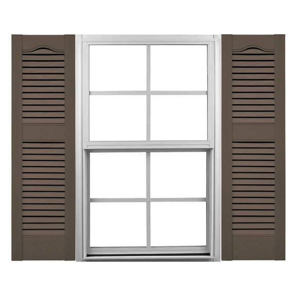 Ekena Millwork 12"W x 25"H Mid-America Vinyl, Standard Size Cathedral Top Center Mullion, Open Louver Shutter, w/Installation Shutter-Lok's & Matching Screws (Per Pair), 385 - French Roast