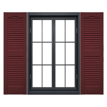 Ekena Millwork 12"W x 25"H Mid-America Vinyl, Standard Size Cathedral Top Center Mullion, Open Louver Shutter, w/Installation Shutter-Lok's & Matching Screws (Per Pair), 078 - Wineberry