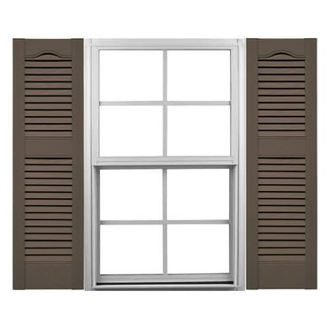 Ekena Millwork 12"W x 25"H Mid-America Vinyl, TailorMade Size Cathedral Top Center Mullion, Open Louver Shutter, w/Installation Shutter-Lok's & Matching Screws (Per Pair), 385 - French Roast