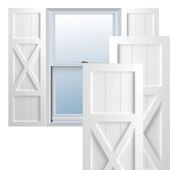 Ekena Millwork 12"W x 25"H True Fit PVC Center X-Board Farmhouse Fixed Mount Shutters, Unfinished (Per Pair - Hardware Not Included)