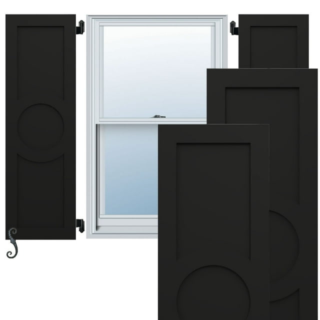 Ekena Millwork 12"W x 26"H EnduraCore Center Circle Arts & Crafts Shutters, Black