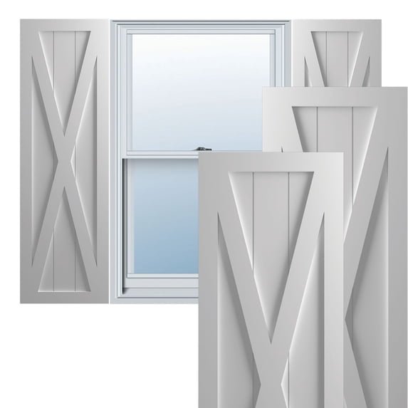 Ekena Millwork 12"W x 26"H True Fit PVC Single X-Board Farmhouse Fixed Mount Shutters, Primed (Per Pair - Hardware Not Included)