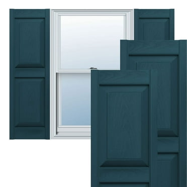 Ekena Millwork 12"W x 28"H Mid-America Vinyl, TailorMade Two Equal Panels, Raised Panel Shutters, w/Installation Shutter-Lok's (Per Pair), 166 - Midnight Blue