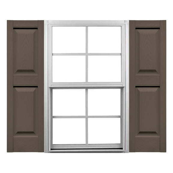 Ekena Millwork 12"W x 28"H Mid-America Vinyl, TailorMade Two Equal Panels, Raised Panel Shutters, w/Installation Shutter-Lok's (Per Pair), 385 - French Roast
