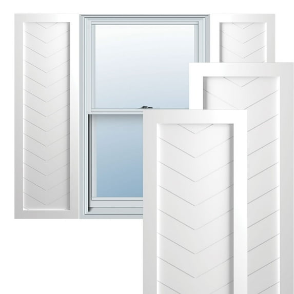 Ekena Millwork 12"W x 28"H True Fit PVC Single Panel Chevron Modern Style Fixed Mount Shutters, White (Per Pair - Hardware Not Included)