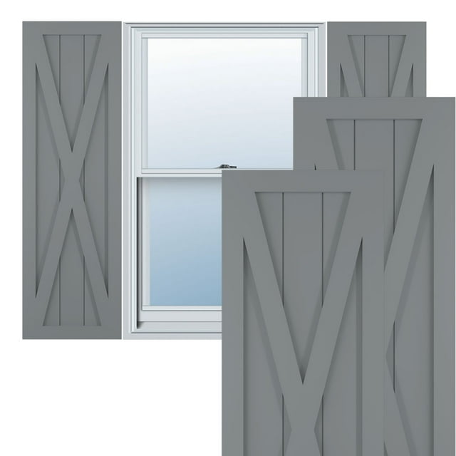 Ekena Millwork 12"W x 28"H True Fit PVC Single X-Board Farmhouse Fixed Mount Shutters, Ocean Swell (Per Pair - Hardware Not Included)