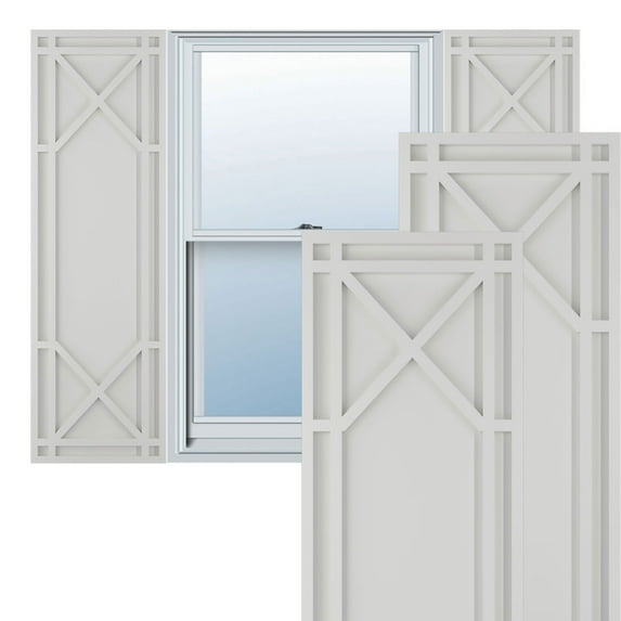 Ekena Millwork 12"W x 29"H True Fit PVC Bungalow Fixed Mount Shutters, Hailstorm Gray (Per Pair - Hardware Not Included)