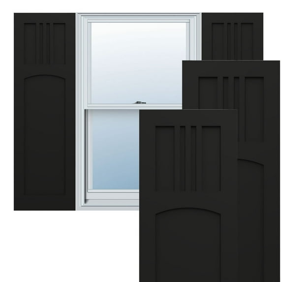 Ekena Millwork 12"W x 29"H True Fit PVC San Miguel Mission Style Fixed Mount Shutters, Black (Per Pair - Hardware Not Included)