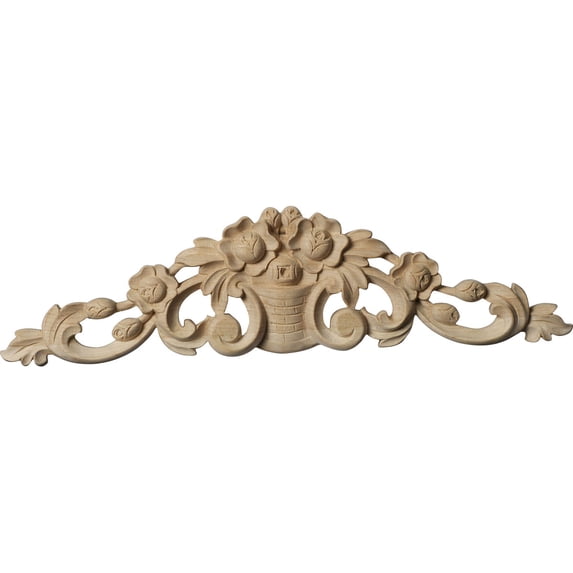 Ekena Millwork 12"W x 3 1/4"H x 5/8"D Small Bradford Flower Basket Center with Scrolls, Maple