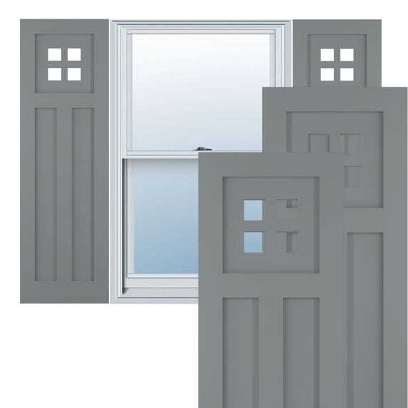 Ekena Millwork 12"W x 30"H True Fit PVC San Antonio Mission Style Fixed Mount Shutters, Ocean Swell (Per Pair - Hardware Not Included)