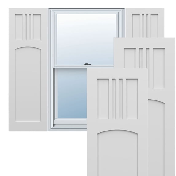 Ekena Millwork 12"W x 30"H True Fit PVC San Miguel Mission Style Fixed Mount Shutters, White (Per Pair - Hardware Not Included)