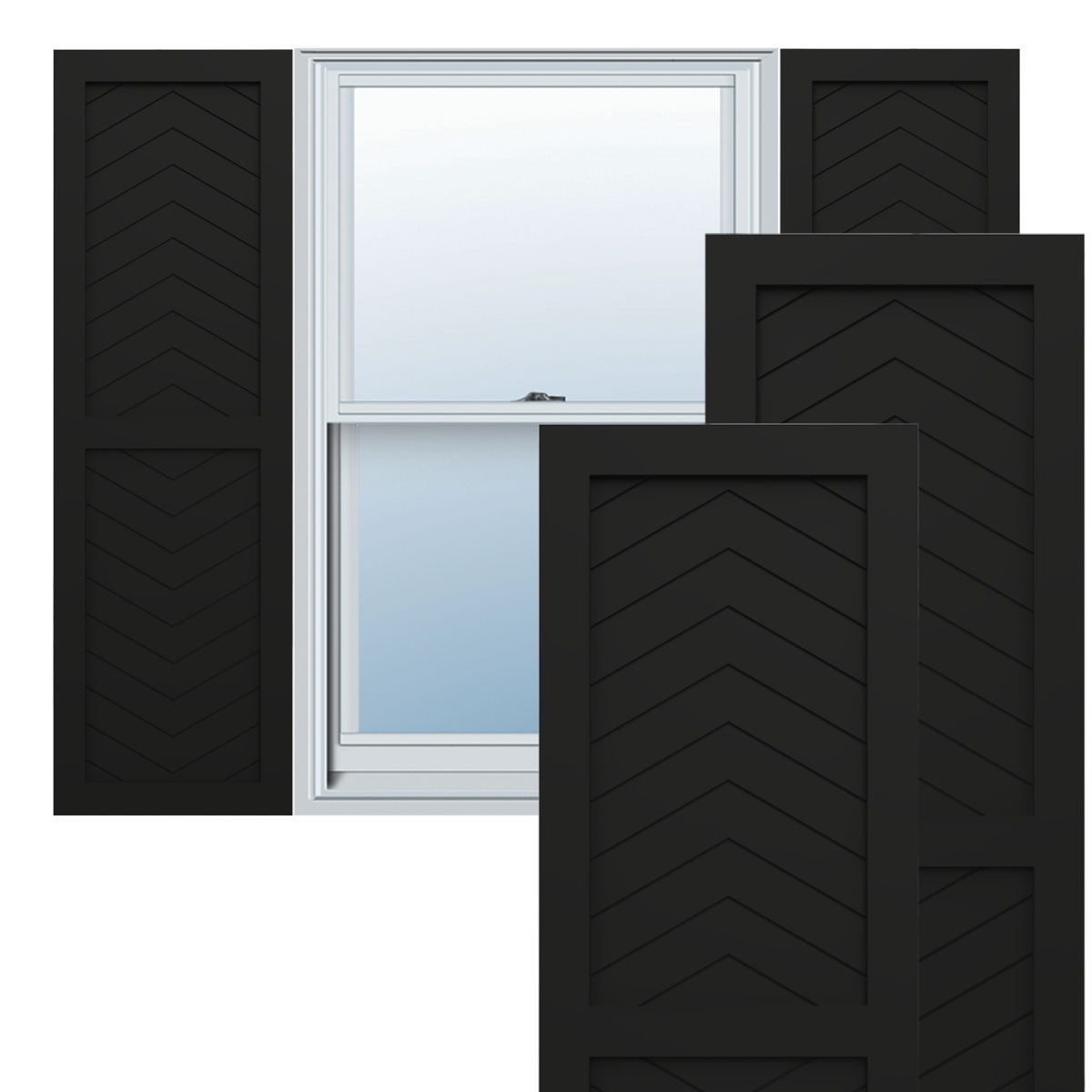 Ekena Millwork 12"W x 30"H True Fit PVC Two Panel Chevron Modern Style Fixed Mount Shutters, Black (Per Pair - Hardware Not Included)