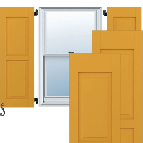 Ekena Millwork 12"W x 31"H Americraft Two Equal Raised Panel Exterior Real Wood Shutters (Per Pair), Turmeric
