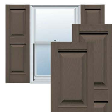 Ekena Millwork 12"W x 31"H Lifetime Vinyl, Standard Two Equal Panels, Raised Panel Shutters, w/Installation Shutter-Lok's & Matching Screws (Per Pair), French Roast