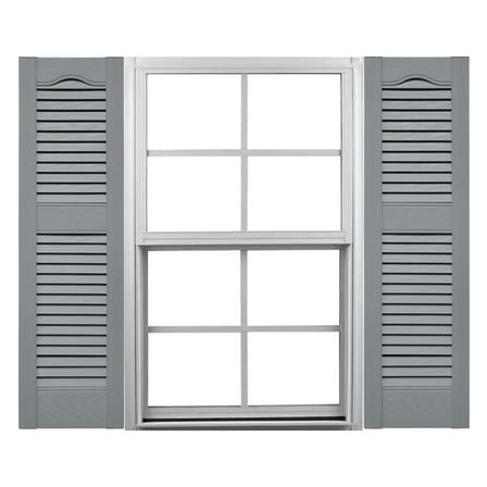 Ekena Millwork 12"W x 31"H Mid-America Vinyl, Standard Size Cathedral Top Center Mullion, Open Louver Shutter, w/Installation Shutter-Lok's & Matching Screws (Per Pair), 945 - Platinum