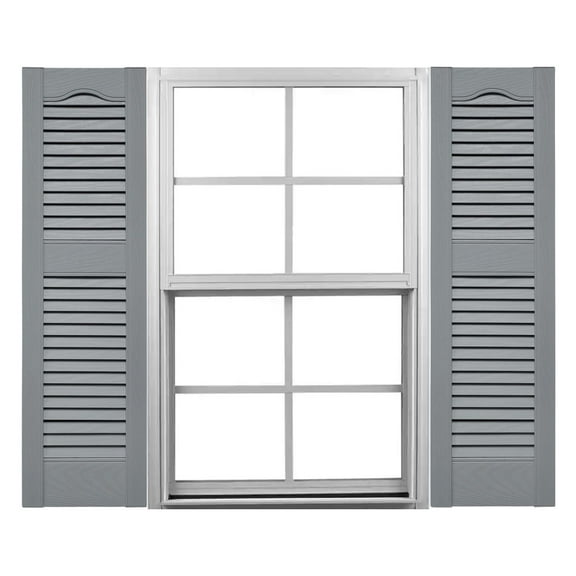 Ekena Millwork 12"W x 31"H Mid-America Vinyl, Standard Size Cathedral Top Center Mullion, Open Louver Shutter, w/Installation Shutter-Lok's & Matching Screws (Per Pair), 945 - Platinum