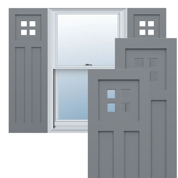 Ekena Millwork 12"W x 31"H True Fit PVC San Antonio Mission Style Fixed Mount Shutters, Ocean Swell (Per Pair - Hardware Not Included)