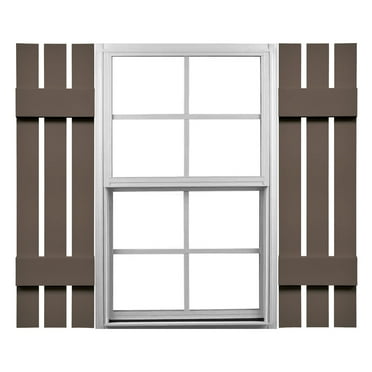Ekena Millwork 12"W x 32"H Mid-America Vinyl, TailorMade Three Board Spaced (2 Batten), Board-n-Batten Shutters, w/Installation Shutter-Lok's (Per Pair), 385 - French Roast
