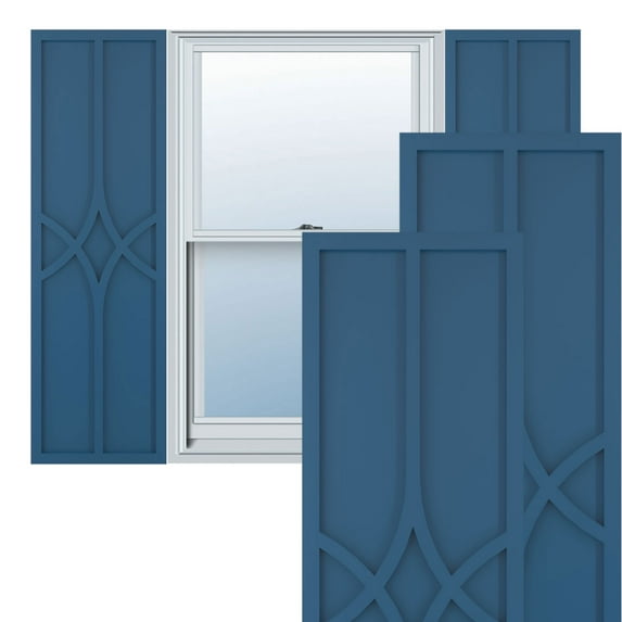 Ekena Millwork 12"W x 32"H True Fit PVC Cedar Park Fixed Mount Shutters, Sojourn Blue (Per Pair - Hardware Not Included)