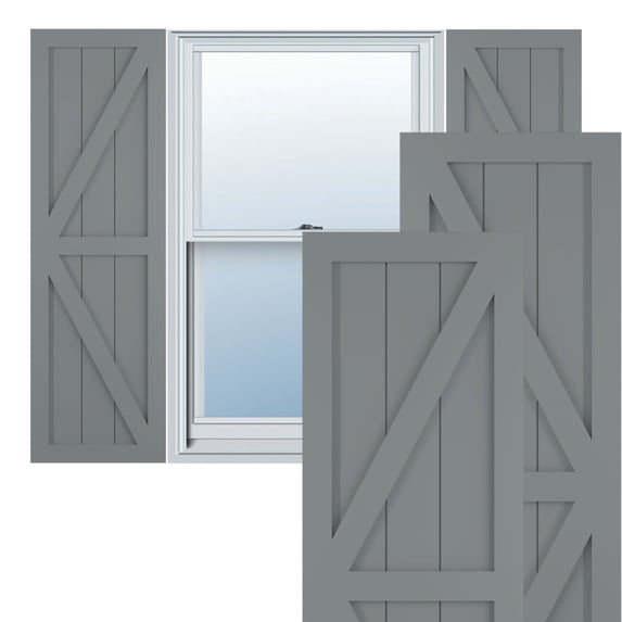 Ekena Millwork 12"W x 32"H True Fit PVC Two Equal Panel Farmhouse Fixed Mount Shutters w/ Z-Bar, Ocean Swell (Per Pair - Hardware Not Included)
