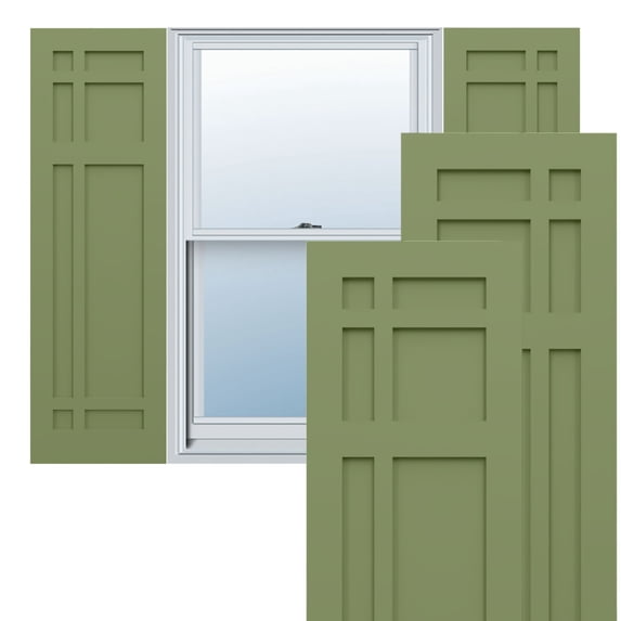 Ekena Millwork 12"W x 33"H True Fit PVC San Juan Capistrano Mission Style Fixed Mount Shutters, Moss Green (Per Pair - Hardware Not Included)