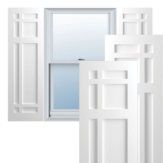 Ekena Millwork 12"W x 33"H True Fit PVC San Juan Capistrano Mission Style Fixed Mount Shutters, Unfinished (Per Pair - Hardware Not Included)