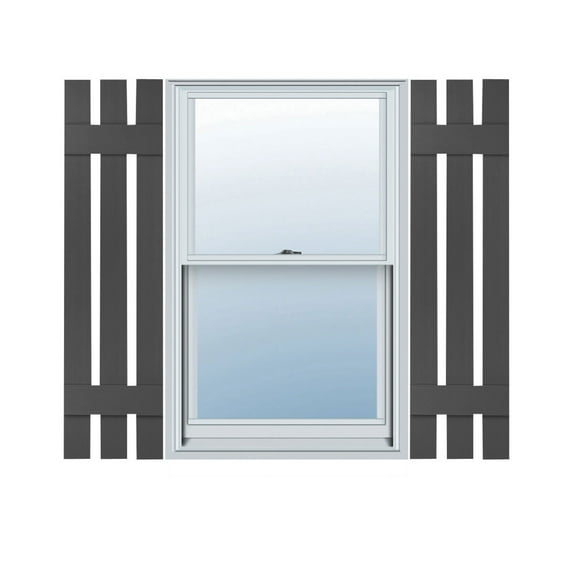 Ekena Millwork 12"W x 34"H Mid-America Vinyl, TailorMade Three Board Spaced (2 Batten), Board-n-Batten Shutters, w/Installation Shutter-Lok's (Per Pair), 018 - Tuxedo Grey