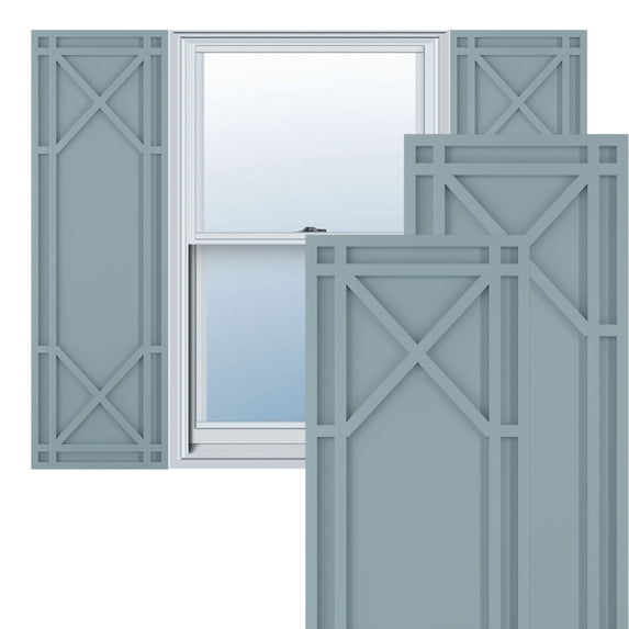 Ekena Millwork 12"W x 34"H True Fit PVC Bungalow Fixed Mount Shutters, Peaceful Blue (Per Pair - Hardware Not Included)
