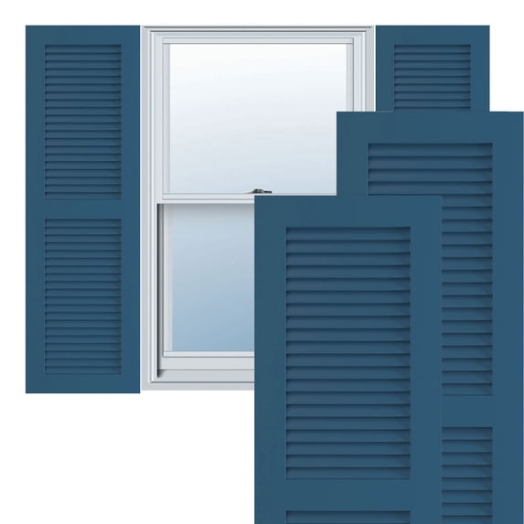 Ekena Millwork 12"W x 34"H True Fit PVC Two Equal Louver Shutters, Sojourn Blue (Per Pair - Hardware Not Included)