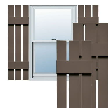 Ekena Millwork 12"W x 35"H Lifetime Vinyl, Standard Three Board Spaced, Board-n-Batten Shutters, w/Installation Shutter-Lok's & Matching Screws (Per Pair), French Roast