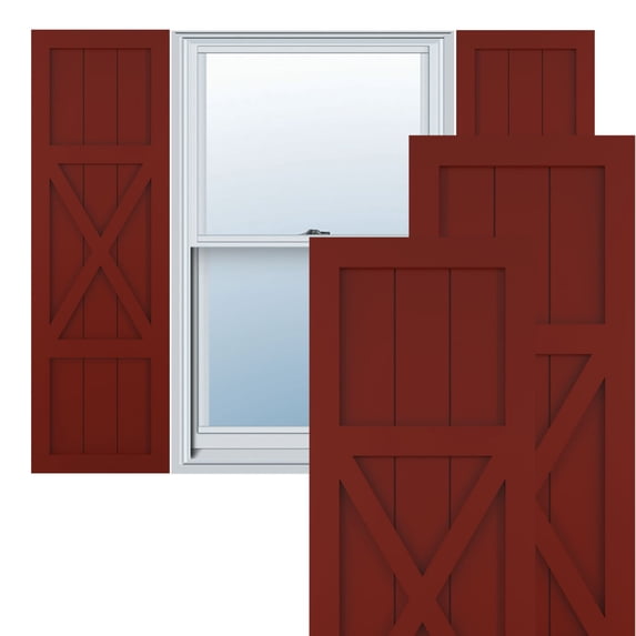 Ekena Millwork 12"W x 35"H True Fit PVC Center X-Board Farmhouse Fixed Mount Shutters, Pepper Red (Per Pair - Hardware Not Included)