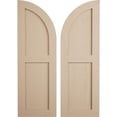 thumbnail image 1 of Ekena Millwork 12"W x 36"H (24" Low Side) Timberthane Rough Sawn Two Equal Flat Panel w/Quarter Round Arch Top Faux Wood Shutters (Per Pair), Primed Tan, 1 of 6