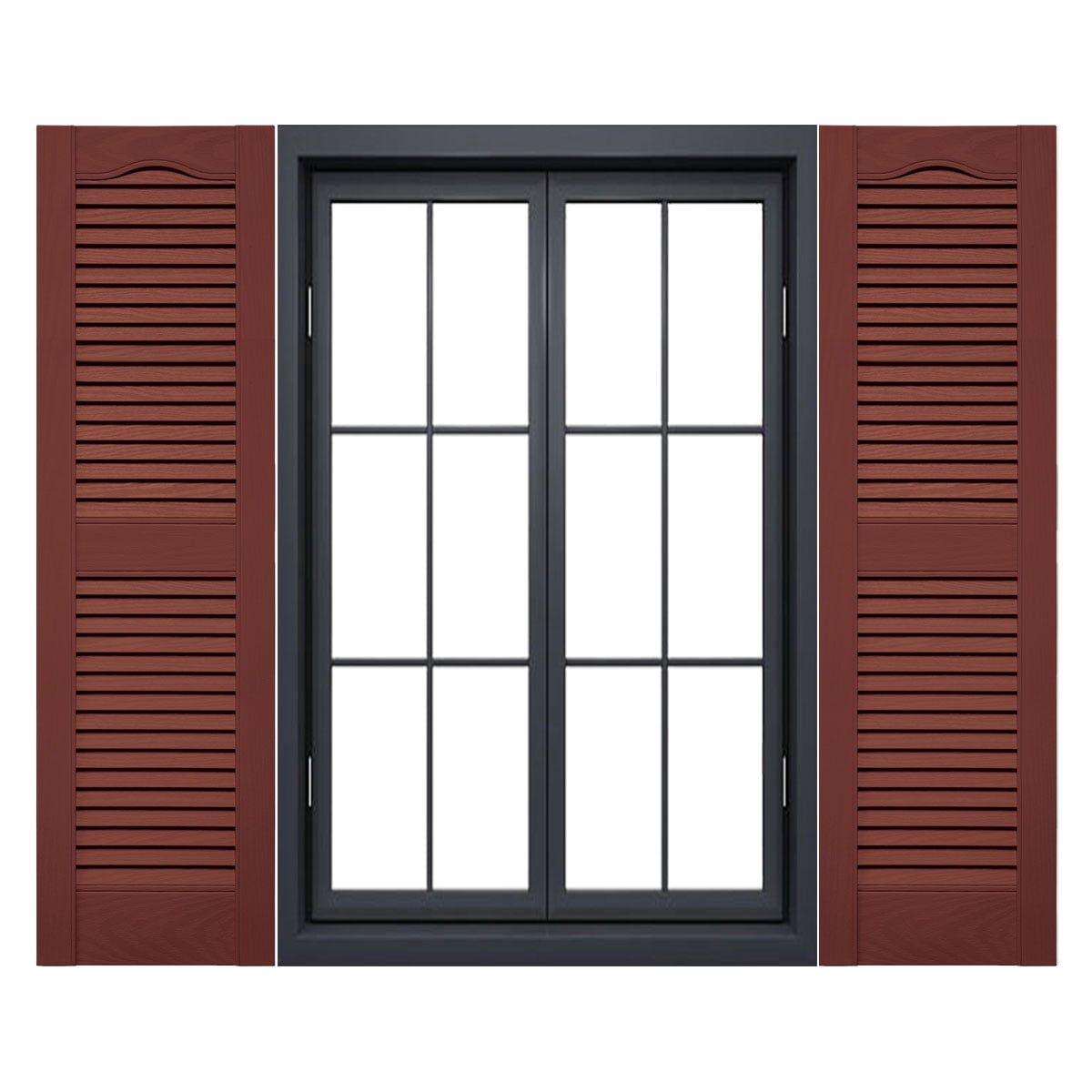 Ekena Millwork 12"W x 36"H Mid-America Vinyl, Standard Size Cathedral Top Center Mullion, Open Louver Shutter, w/Installation Shutter-Lok's & Matching Screws (Per Pair), 027 - Burgundy Red