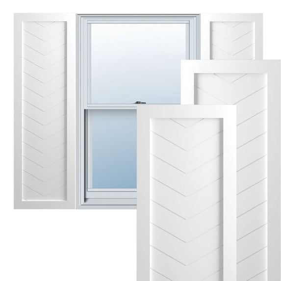 Ekena Millwork 12"W x 38"H True Fit PVC Single Panel Chevron Modern Style Fixed Mount Shutters, Unfinished (Per Pair - Hardware Not Included)