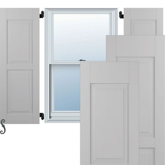 Ekena Millwork 12"W x 39"H Americraft Two Equal Raised Panel Exterior Real Wood Shutters (Per Pair), Primed