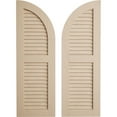 thumbnail image 1 of Ekena Millwork 12"W x 40"H (28" Low Side) Timberthane Rough Sawn Two Equal Louver w/Quarter Round Arch Top Faux Wood Shutters (Per Pair), Primed Tan, 1 of 6