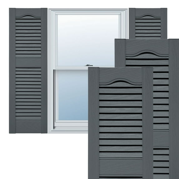 Ekena Millwork 12"W x 40"H Lifetime Vinyl, TailorMade Cathedral Top Center Mullion, Open Louver Shutters, w/Shutter-Loks (Per Pair), 419 - Storm Cloud