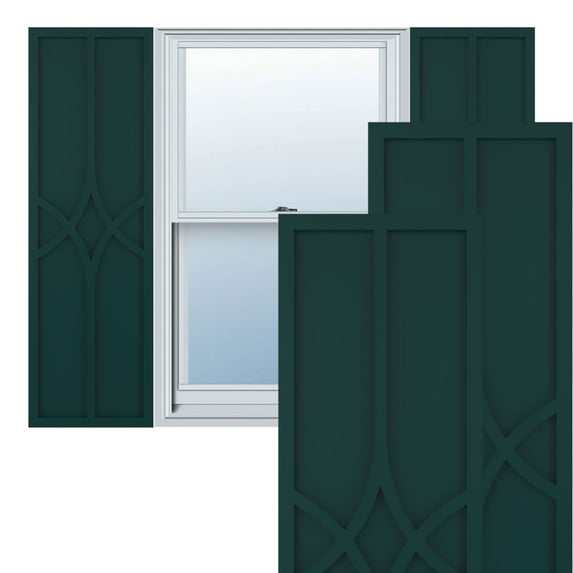 Ekena Millwork 12"W x 40"H True Fit PVC Cedar Park Fixed Mount Shutters, Thermal Green (Per Pair - Hardware Not Included)