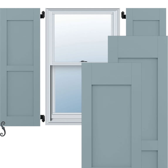 Ekena Millwork 12"W x 41"H Americraft Two Equal Flat Panel Exterior Real Wood Shutters (Per Pair), Peaceful Blue