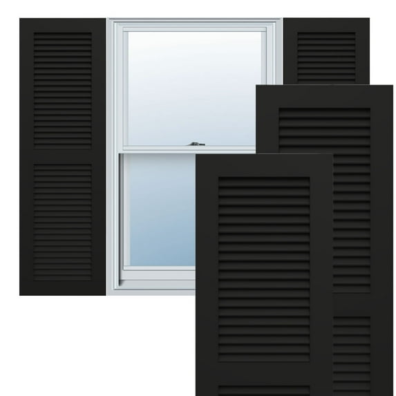 Ekena Millwork 12"W x 41"H True Fit PVC Two Equal Louver Shutters, Black (Per Pair - Hardware Not Included)