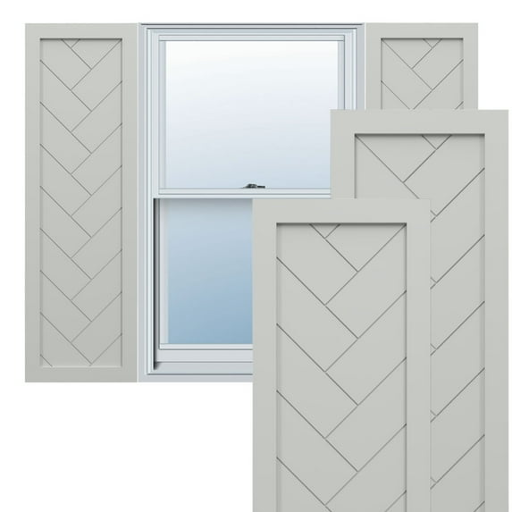 Ekena Millwork 12"W x 42"H True Fit PVC Single Panel Herringbone Modern Style Fixed Mount Shutters, Hailstorm Gray (Per Pair - Hardware Not Included)